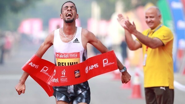 Ethiopia's Andamlak Belihu wins at the Airtel Delhi Half Marathon 2019 / Photo credit: Procam International
