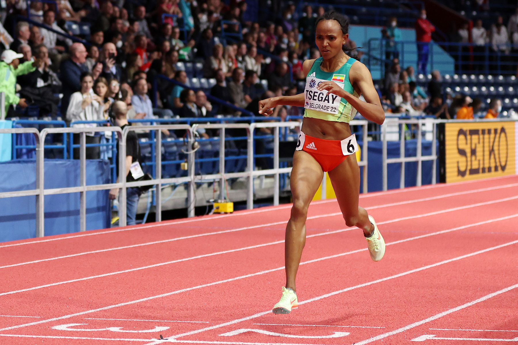 Ethiopian Guday Tsegay winning the women's 1500m in Belgrade 22 / Credit: Getty Images for World Athletics