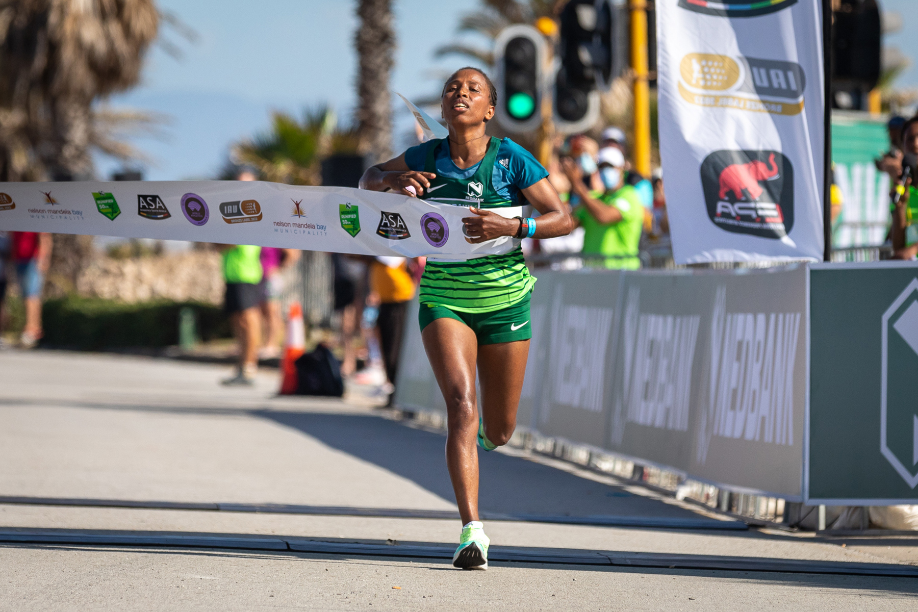 Ethiopia’s Amelework Fikadu Bosho at the 2022 Nedbank Runified Breaking Barriers race in Gqeberha