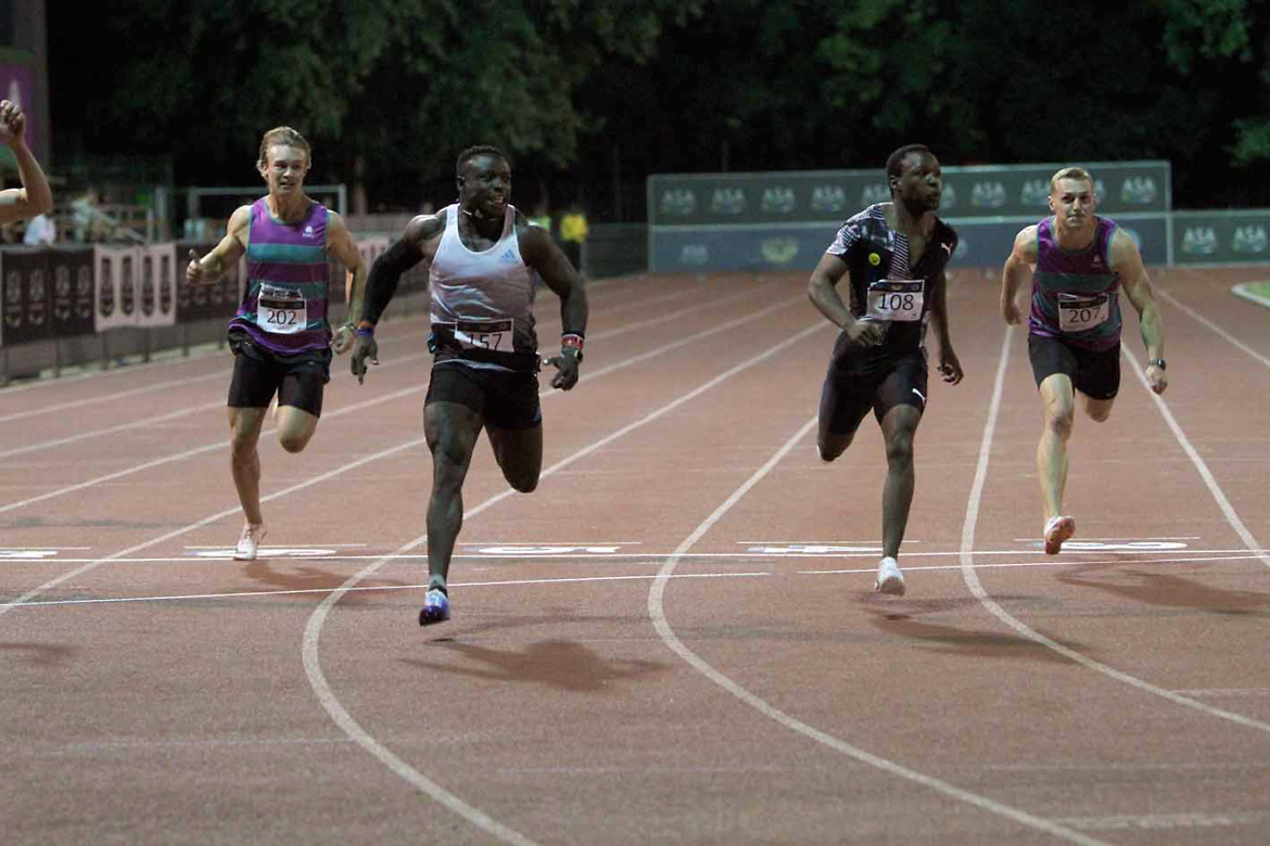 Ferdinard Omanyala of Kenya did not disappoint, storming to victory in 10.11 in the men’s 100m / Photo credit: Tladi Khuele