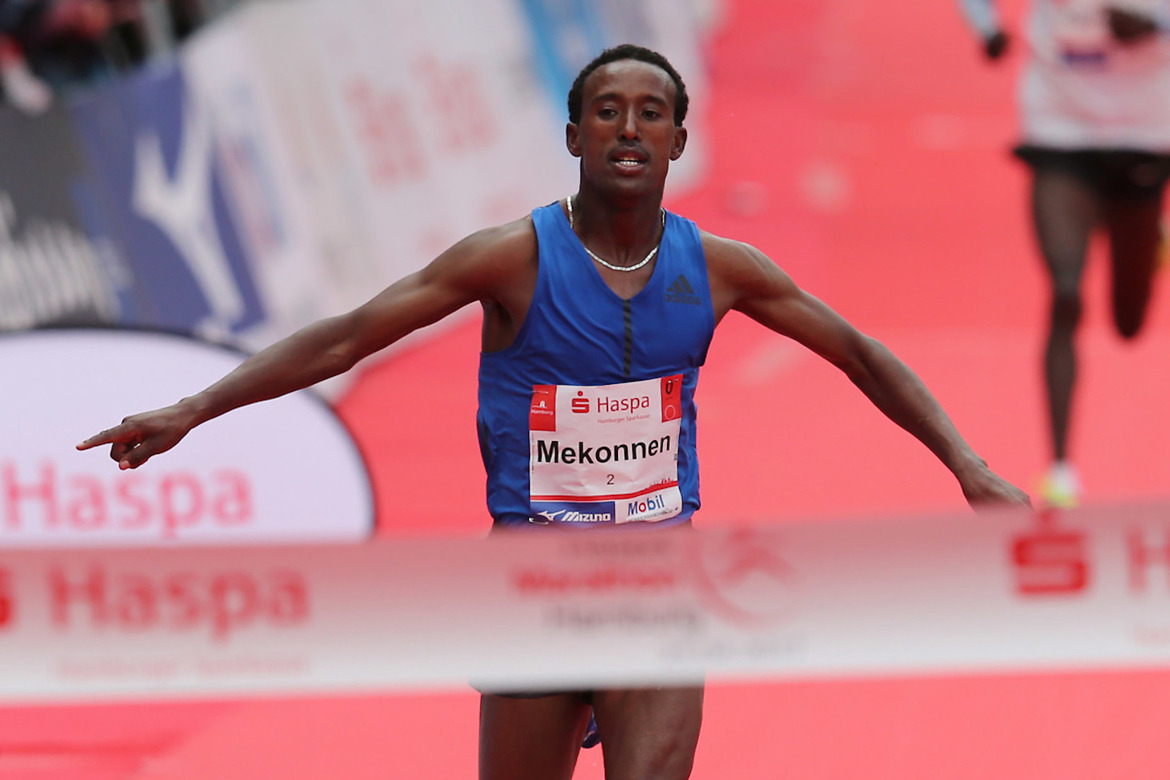 Tsegaye Mekonnen winning the Haspa Marathon Hamburg 2017 / Credit: Haspa Marathon Hamburg / Hoch Zwei