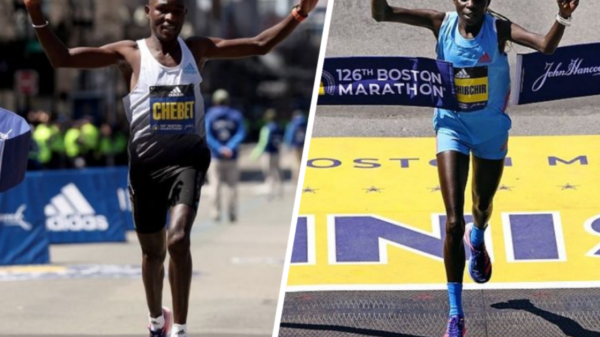 Kenyans Evans Chebet and Peres Jepchirchir winning at the 126th Boston Marathon / Credit: BAA