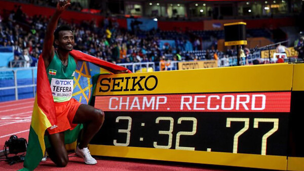 Ethiopian Samuel Tefera smashed the Championships Record to win the men's 1500m in Belgrade 22 / Credit: Getty Images for World Athletics