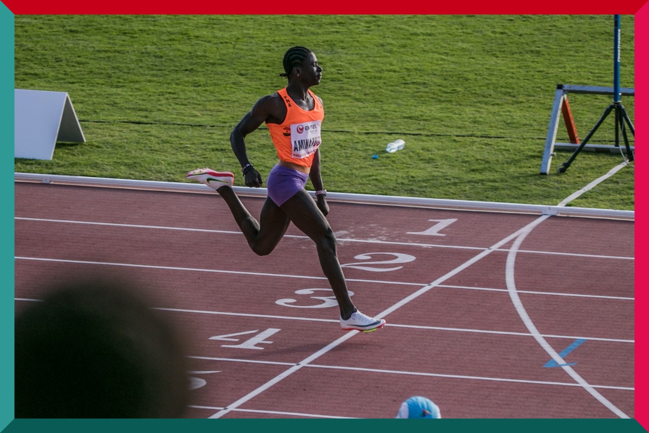 Aminatou Seyni during the women's 100m semi-finals / Photo credit: Yaaseen Kahaar, Johanne Marin and Yomi Omogbeja for AthleticsAfrica