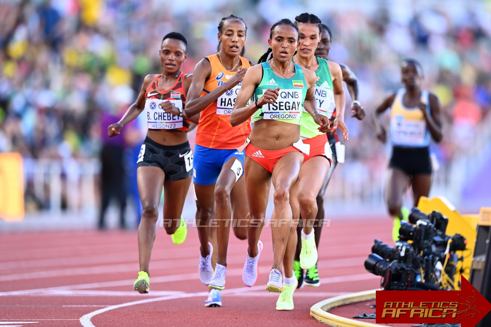 Gudaf Tsegay of Team Ethiopia competes in the Women's 5000m Final on day nine of the World Athletics Championships Oregon22 at Hayward Field on July 23, 2022 in Eugene, Oregon. (Photo by Hannah Peters/Getty Images for World Athletics)