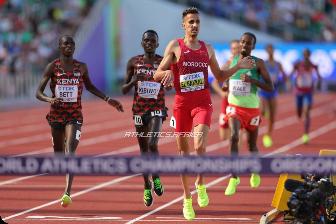 EUGENE, OREGON - JULY 18: Soufiane El Bakkali of Team Morocco reacts after competing in the Men's 3000m Steeplechase on day four of the World Athletics Championships Oregon22 at Hayward Field on July 18, 2022 in Eugene, Oregon. (Photo by Hannah Peters/Getty Images for World Athletics)