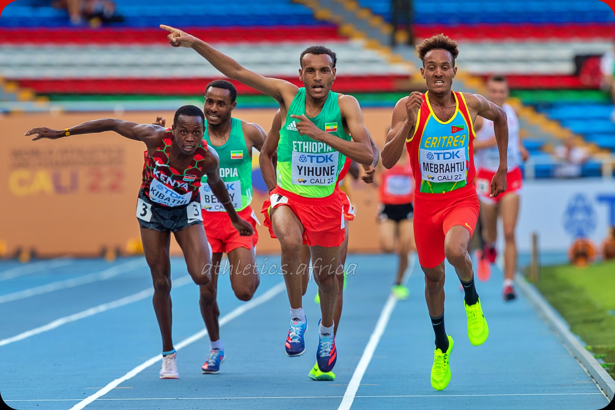 Ethiopia's Addisu Yihune wins the men's 5000m at the World Athletics U20 Championships Cali 22 / Photo credit: Oscar Munoz Badilla