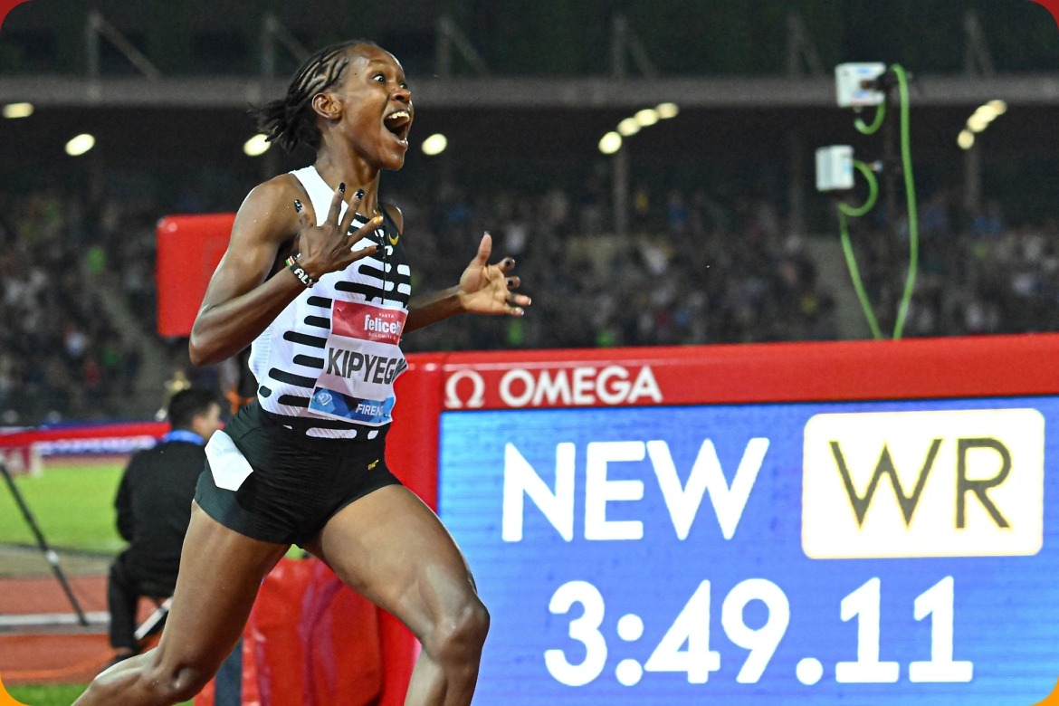 Kenya's Faith Kipyegon reacts as she wins the women's 1500m in Florence / Photo: Getty Images