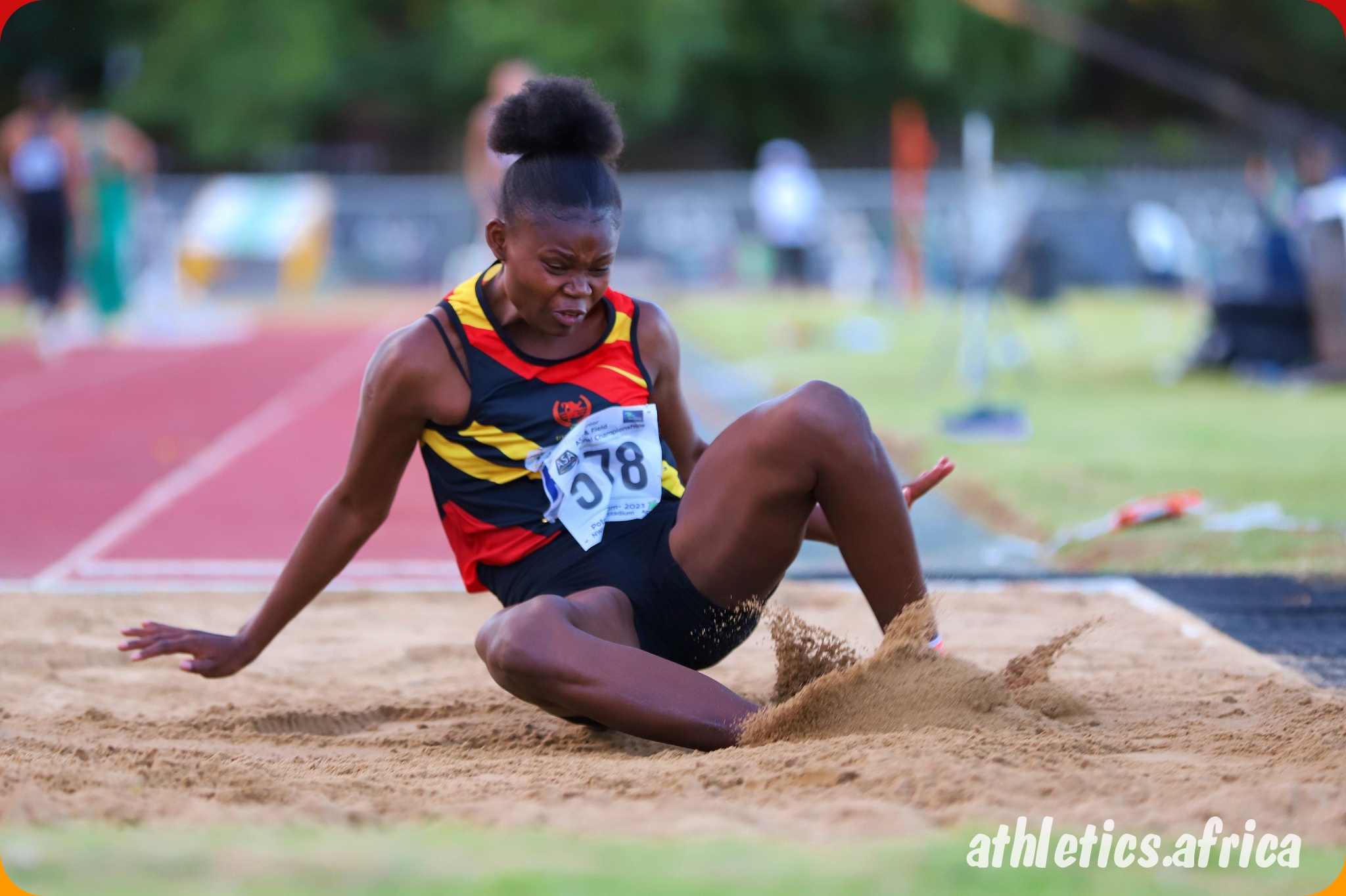 Nolwazi Mashaba competing in the women’s Long Jump event at the 2023 ASA Senior Championships in Potchefstroom / Photo: Cecilia de Bers