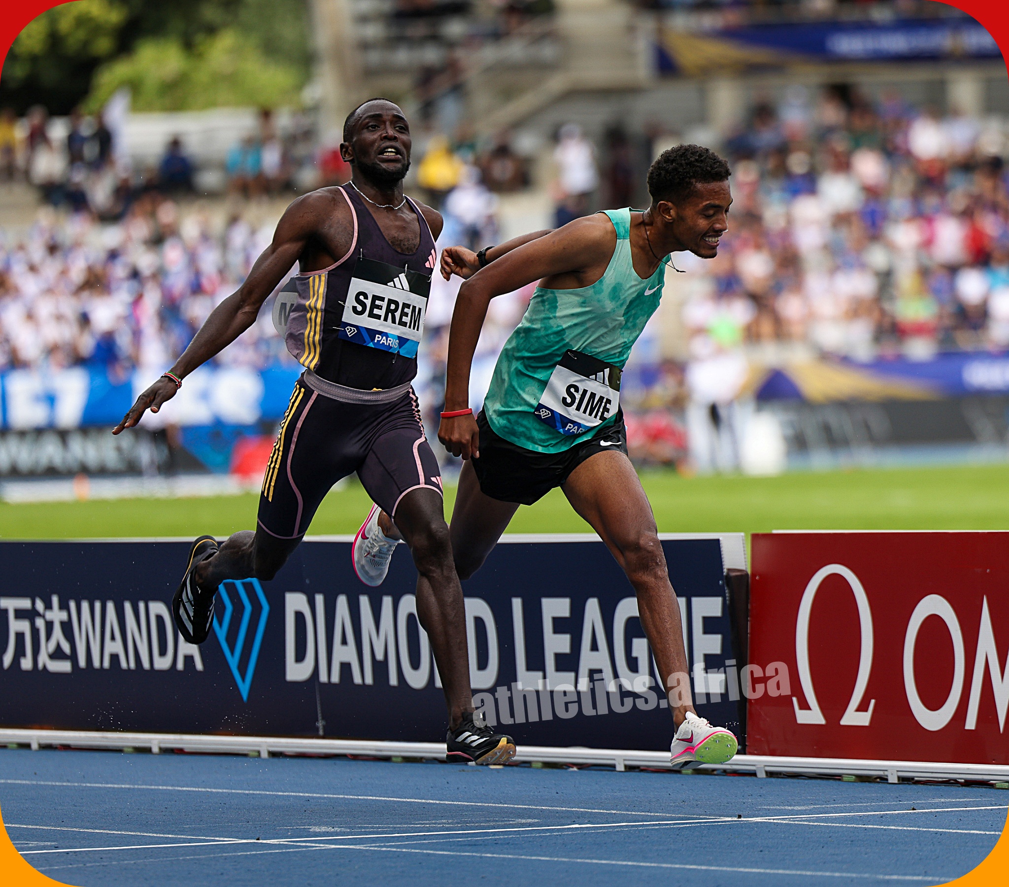 Abrham SIME (ETH) beats Amos SEREM (KEN) with a time of 8:02.36 to win the 3000mSC at the Wanda Diamond League meeting in Paris on July 7 / Photo: Diamond League AG