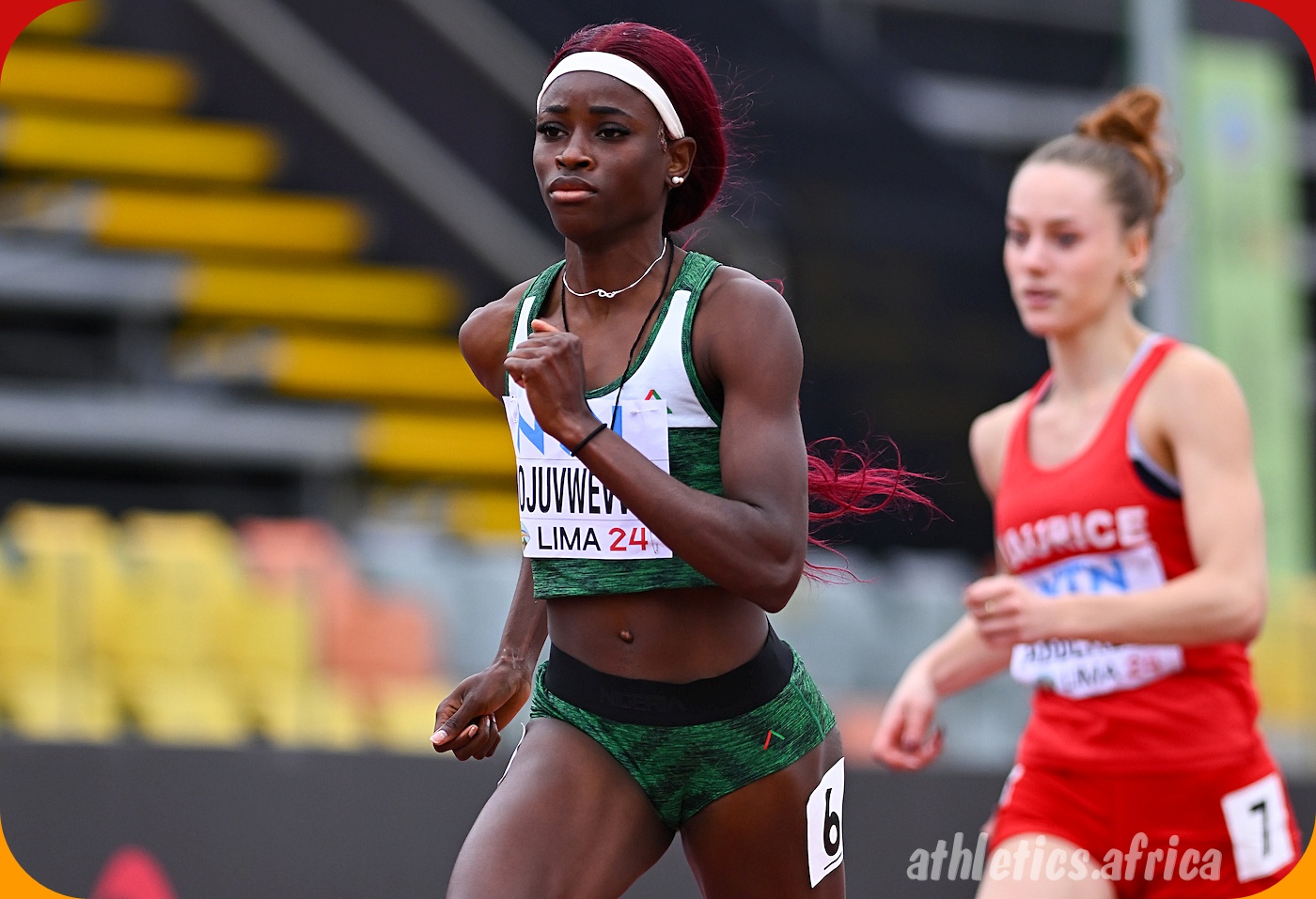 Nigeria's Ella ONOJUVWEVWO wins the Women's 400m Heat 3 in 52.19 seconds at 2024 World Athletics U20 Championships Lima, Peru / Photo credit: Enzo Santos Barreiro for World Athletics