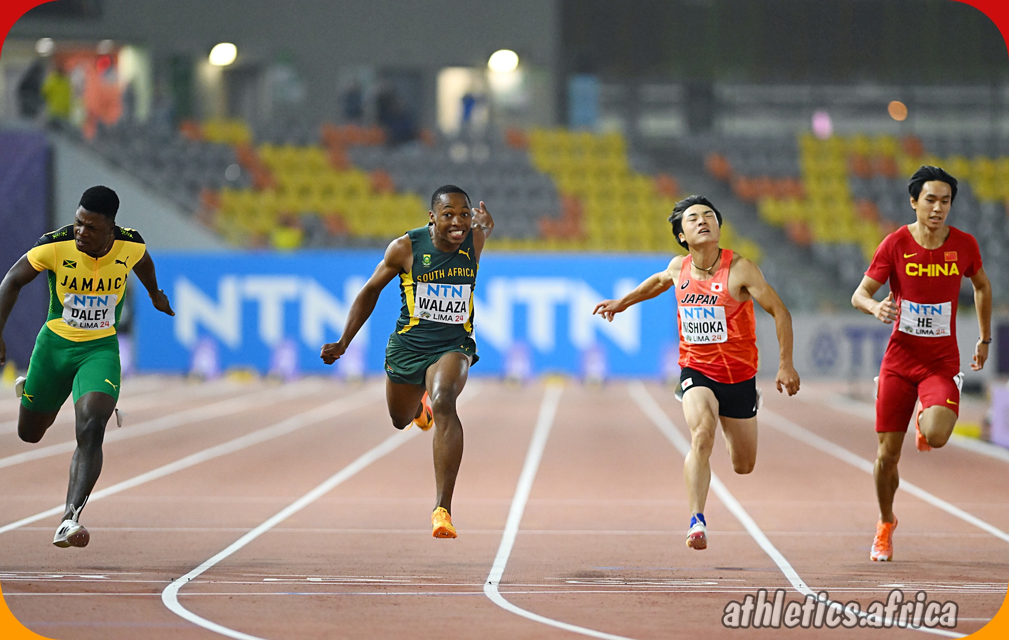South Africa’s Bayanda Walaza wins gold in the Men's 100m Final at 2024 World Athletics U20 Championships Lima, Peru / Photo credit: Enzo Santos Barreiro for World Athletics