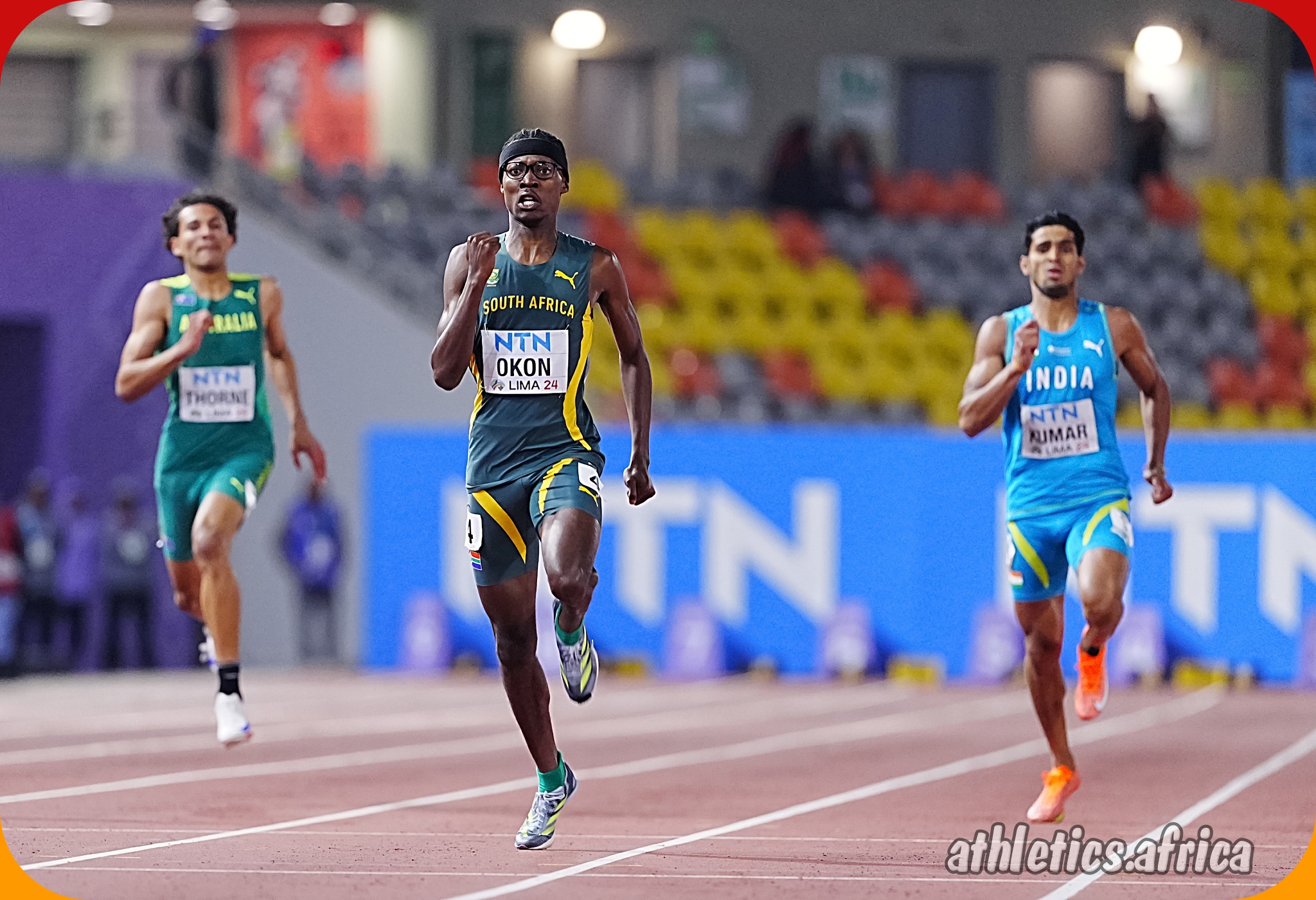 South Africa’s Udeme Okon wins the men's 400m final in 45.69 at 2024 World Athletics U20 Championships Lima, Peru / Photo credit: Christel Saneh for World Athletics