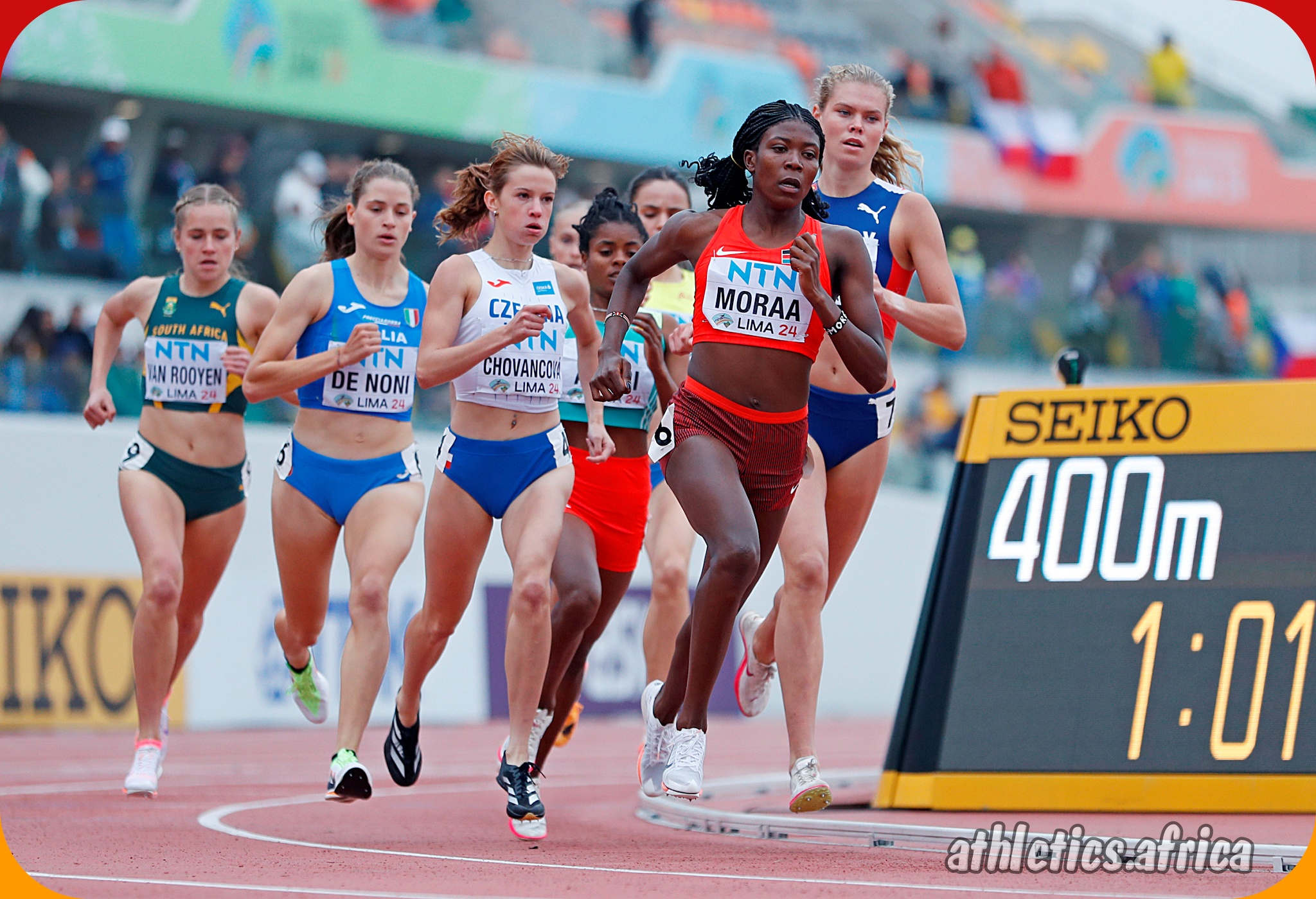 Kenya's Sarah Moraa in action during the Women's 800m semi-final at 2024 World Athletics U20 Championships Lima, Peru / Photo credit: Oscar Muñoz Badilla for World Athletics