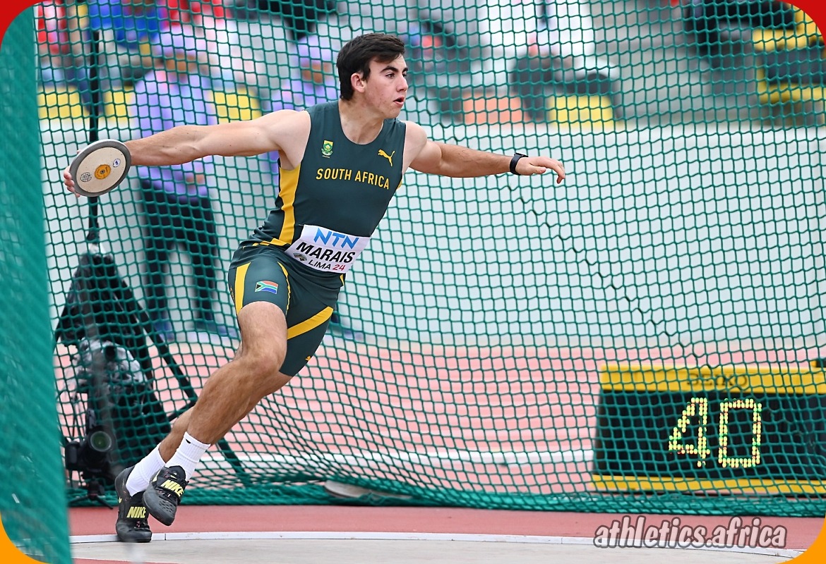 Malan Marais (RSA) competes in the Discus Throw (1.750kg) Men at the World Athletics U20 Championships Estadio la Videna, Lima, Peru / Photo by Enzo Santos Barreiro for World Athletics