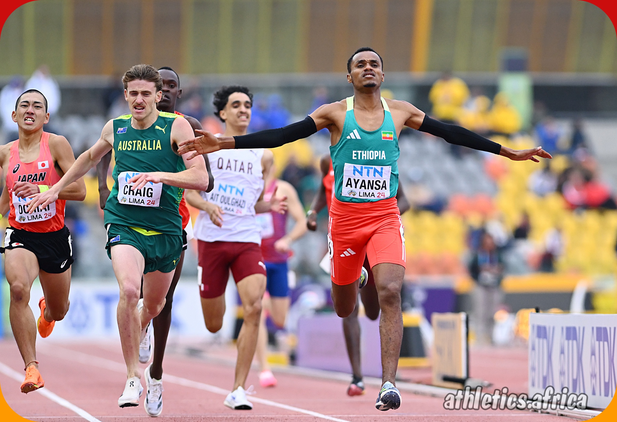 General Berhanu Ayansa of Ethiopia wins the men's 800m final in 1:46.86 at the World Athletics U20 Championships Estadio la Videna, Lima, Peru / Photo by Enzo Santos Barreiro for World Athletics