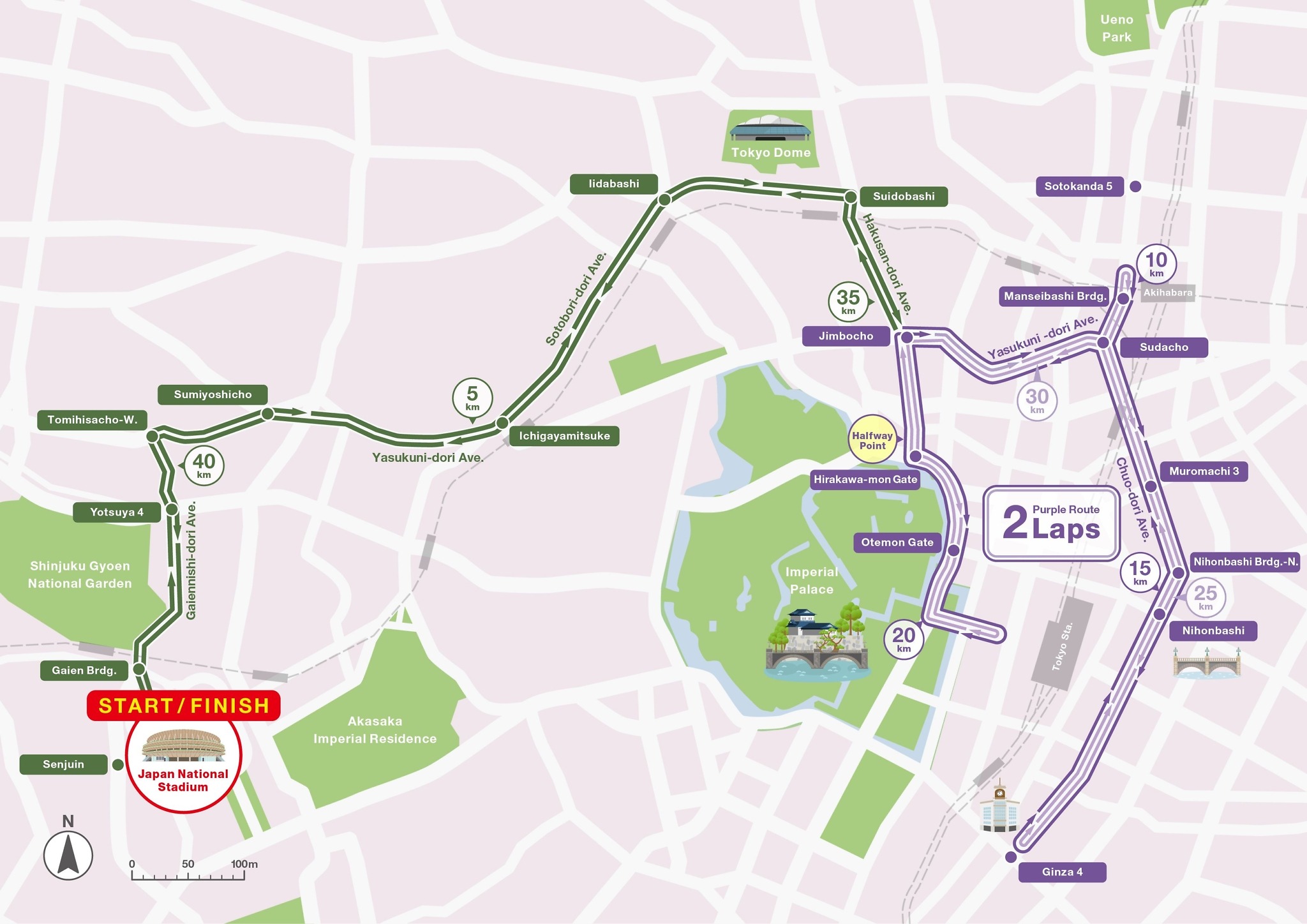 Maps of the marathon course at WCH Tokyo 25
