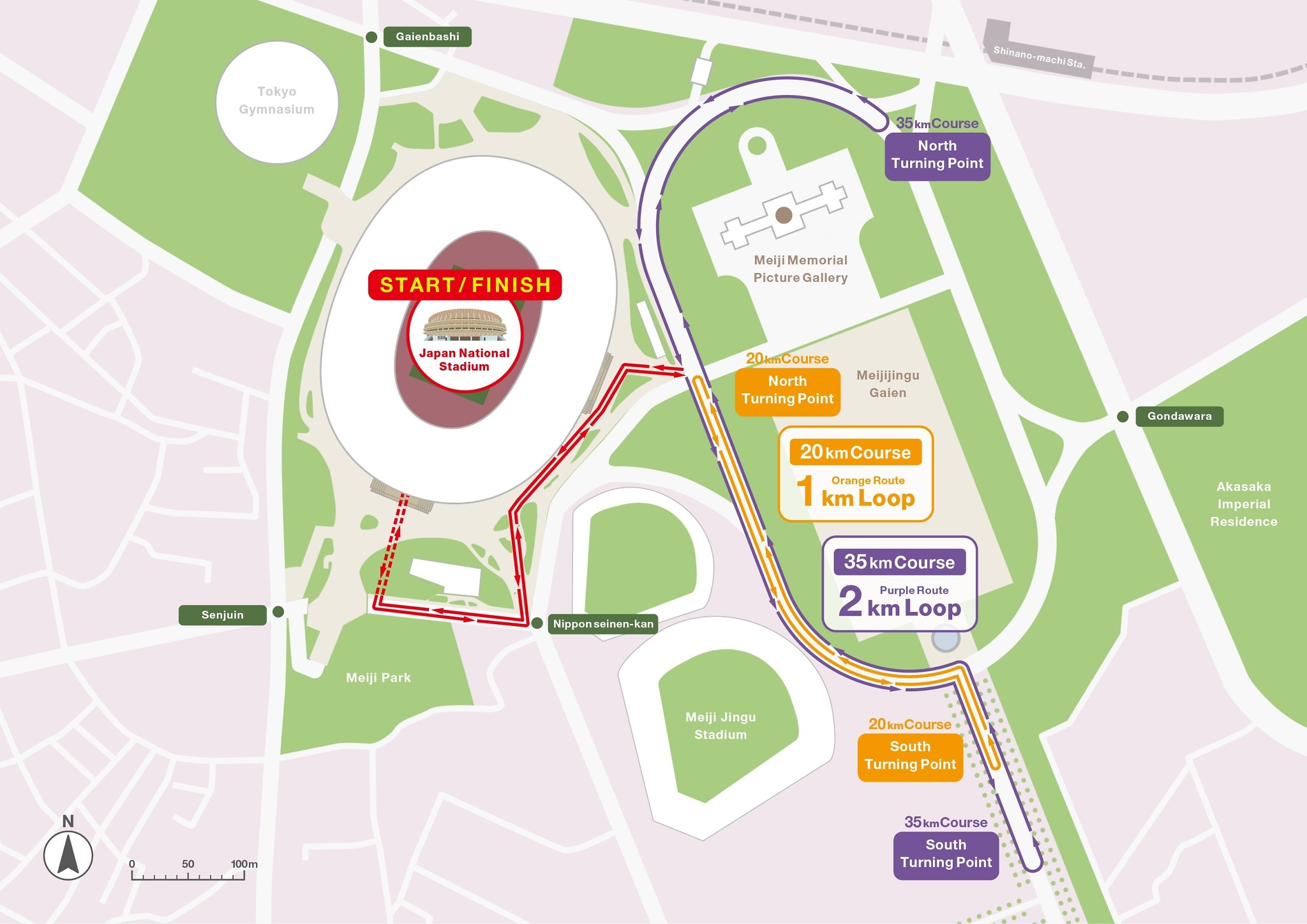 Maps of the race walk course at WCH Tokyo 25