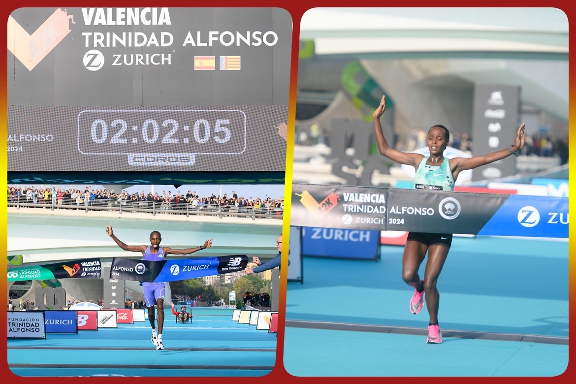 Kenyan Sabastian Sawe and Ethiopian Megertu Alemu winning at the Valencia Marathon 2024 / Photo credit: Valencia Marathon
