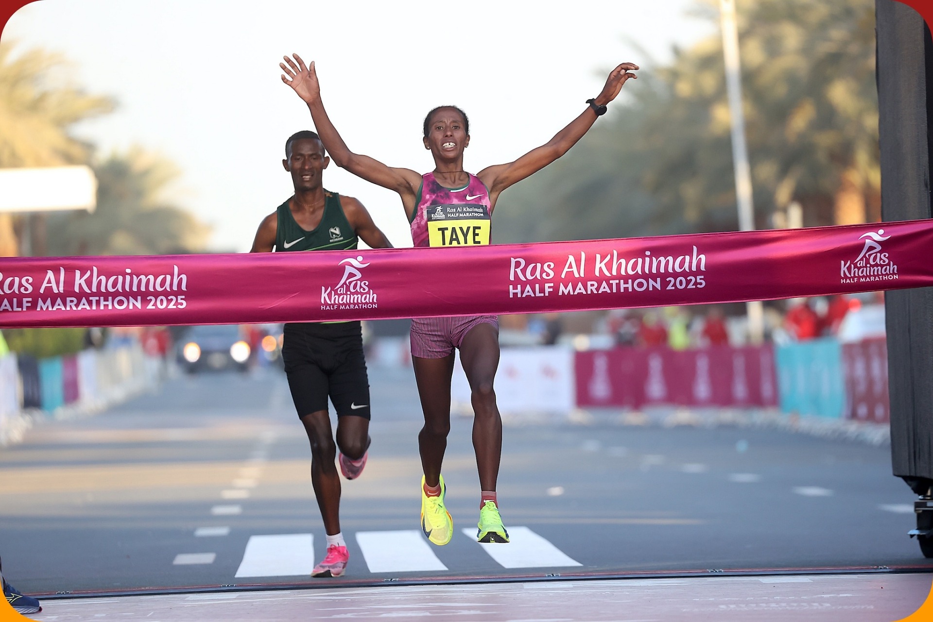 Ejgayehu Taye of Ethiopia runs world leading time for victory at the 18th Ras Al Khaimah Half Marathon on February 1, 2025 / Photo credit: RAK Half Marathon