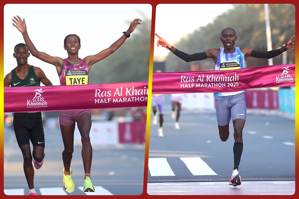 Alex Matata of Kenya wins men's race, Ejgayehu Taye of Ethiopia runs world leading time for victory at the 18th Ras Al Khaimah Half Marathon on February 1, 2025 / Photo credit: Giancarlo Colombo / RAK Half Marathon