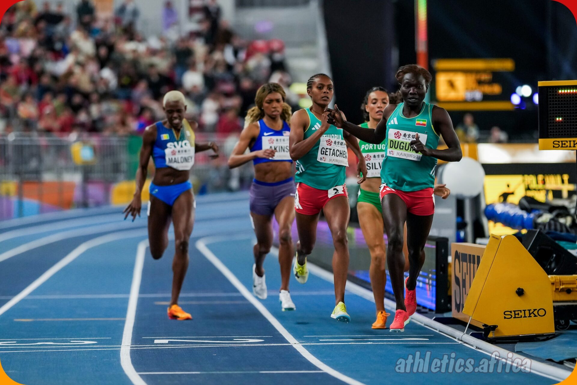 Ethiopians Nigist Getachew and Tsige Duguma compete in the women's 800m semi-final at 2025 World Athletics Indoor Championships in Nanjing on Saturday 22 March / Photo: Dan Vernon for World Athletics