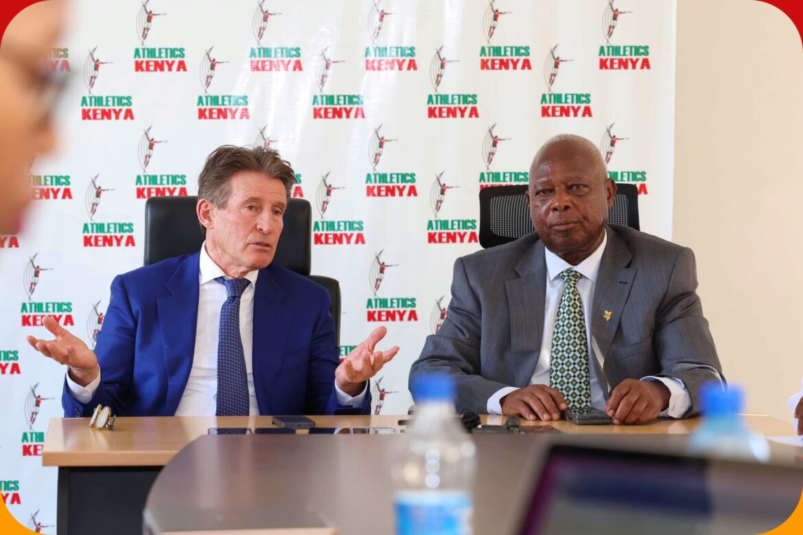 World Athletics President Sebastian Coe with Athletics Kenya President Lt. Gen (Rtd) Jackson Tuwei in Nairobi / Photo credit: Athletics Kenya