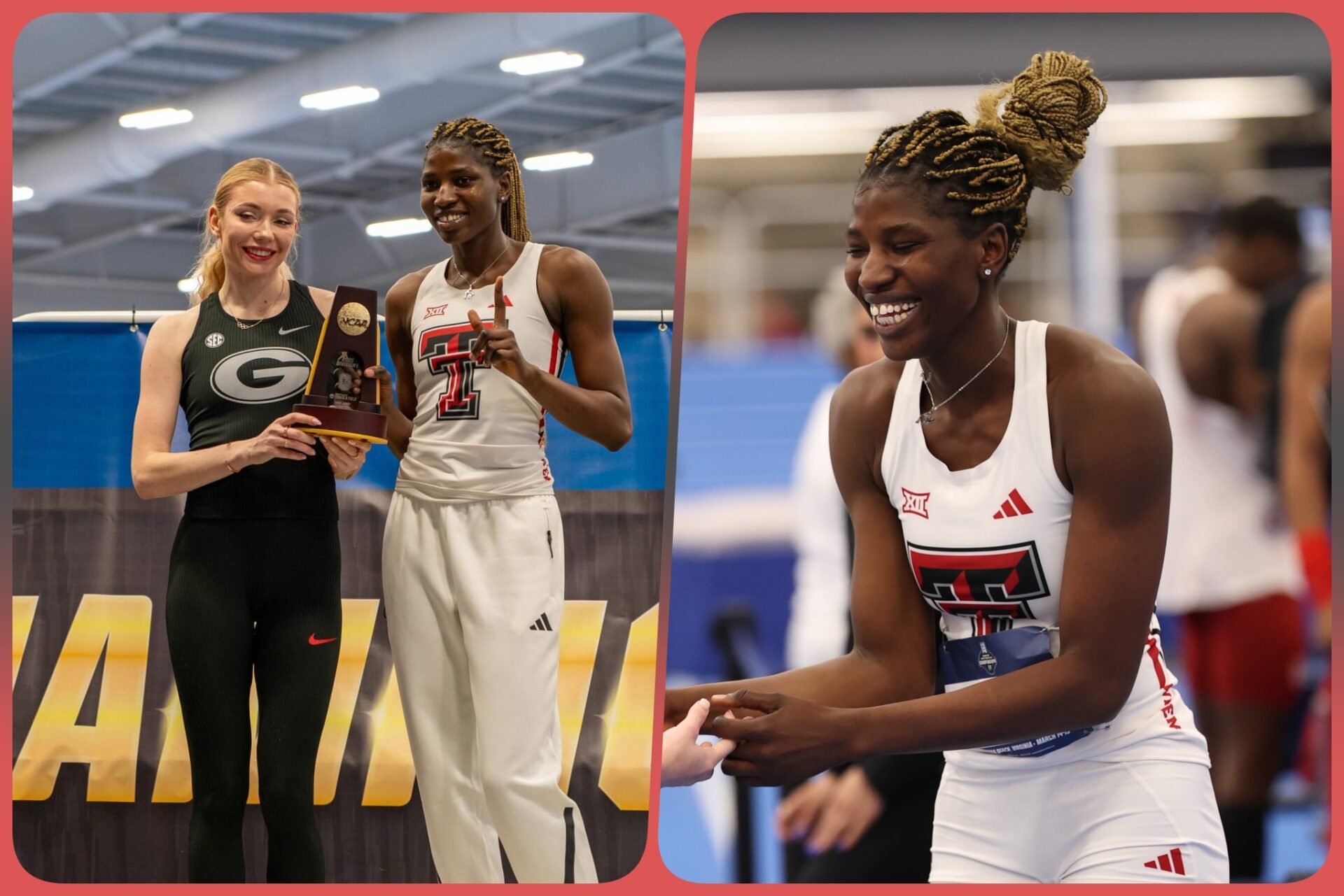 Nigeria's Temitope Adeshina wins the 2025 NCAA women's high jump indoor title / Photo: Texas Tech Track and Field