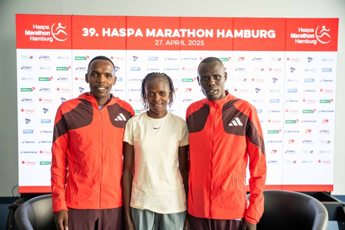 Kenyans Amos Kipruto, Brigid Kosgei and Philemon Kiplimo set for 2025 Hamburg marathon / Photo credit: Haspa Marathon Hamburg