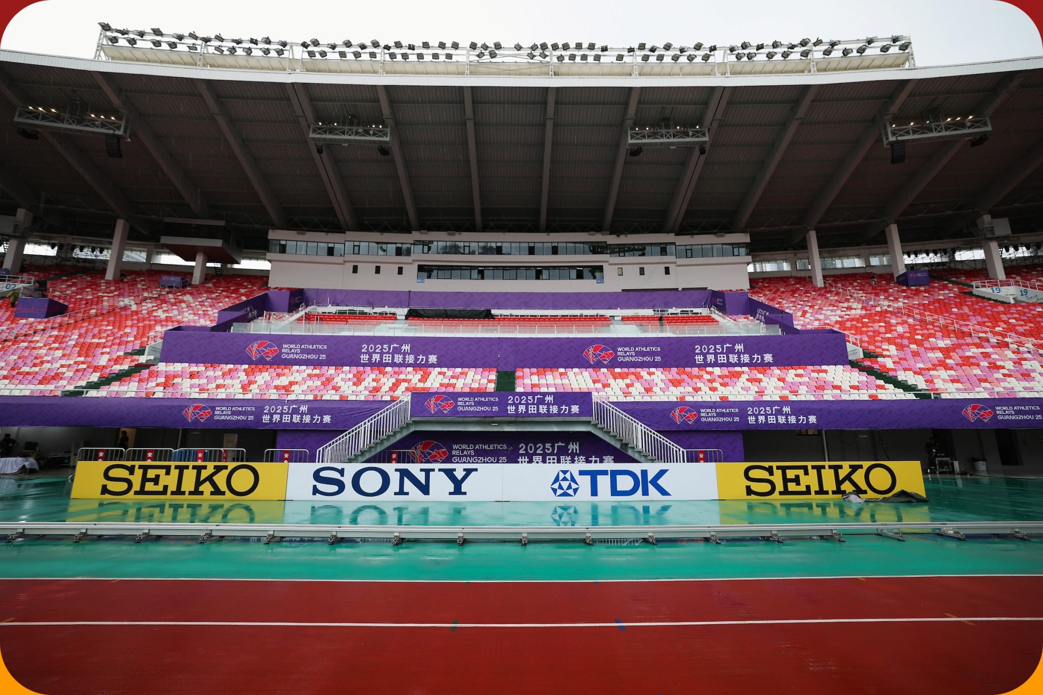 A general view of Tianhe Stadium ahead of the 2025 Guangzhou World Athletics Relays on May 09, 2025 in Guangzhou, China. (Photo by Lintao Zhang/Getty Images)