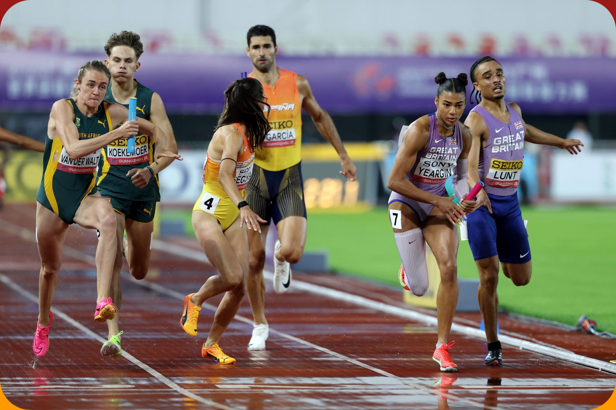 Zeney Geldenhuys (nee Van der Walt) of Team South Africa chases in the Women's 4x400 Metres Relay Final at the World Athletics Relays Guangzhou 25 on May 11, 2025 in Guangzhou, China. (Photo credit: Getty Images for World Athletics)