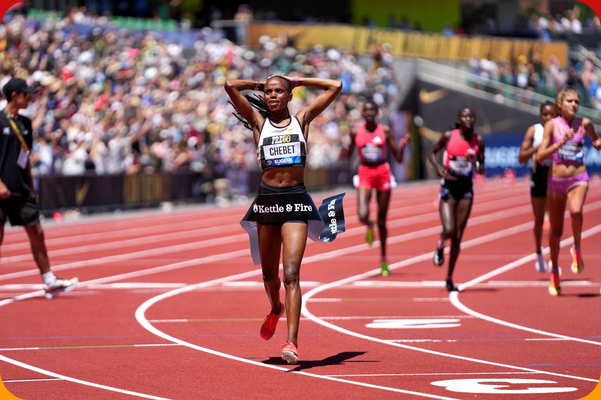 Beatrice Chebet (KEN) wins the Women's 5000m with a time of 13:58.06 in a new World Record at the 50th edition of The Prefontaine Classic, part of the Wanda Diamond League, on Saturday 5th July 2025 / Photo: Matthew Quine For Diamond League AG