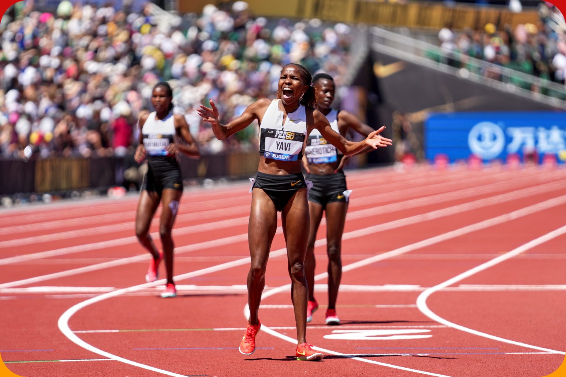 Winfred Yavi (BRN) wins the Women's 3000m Steeplechase with a time of 8:45.25 in a new Meeting Record at The 50th edition of The Prefontaine Classic, part of the Wanda Diamond League, on Saturday 5th July 2025 / Photo: Matthew Quine For Diamond League AG