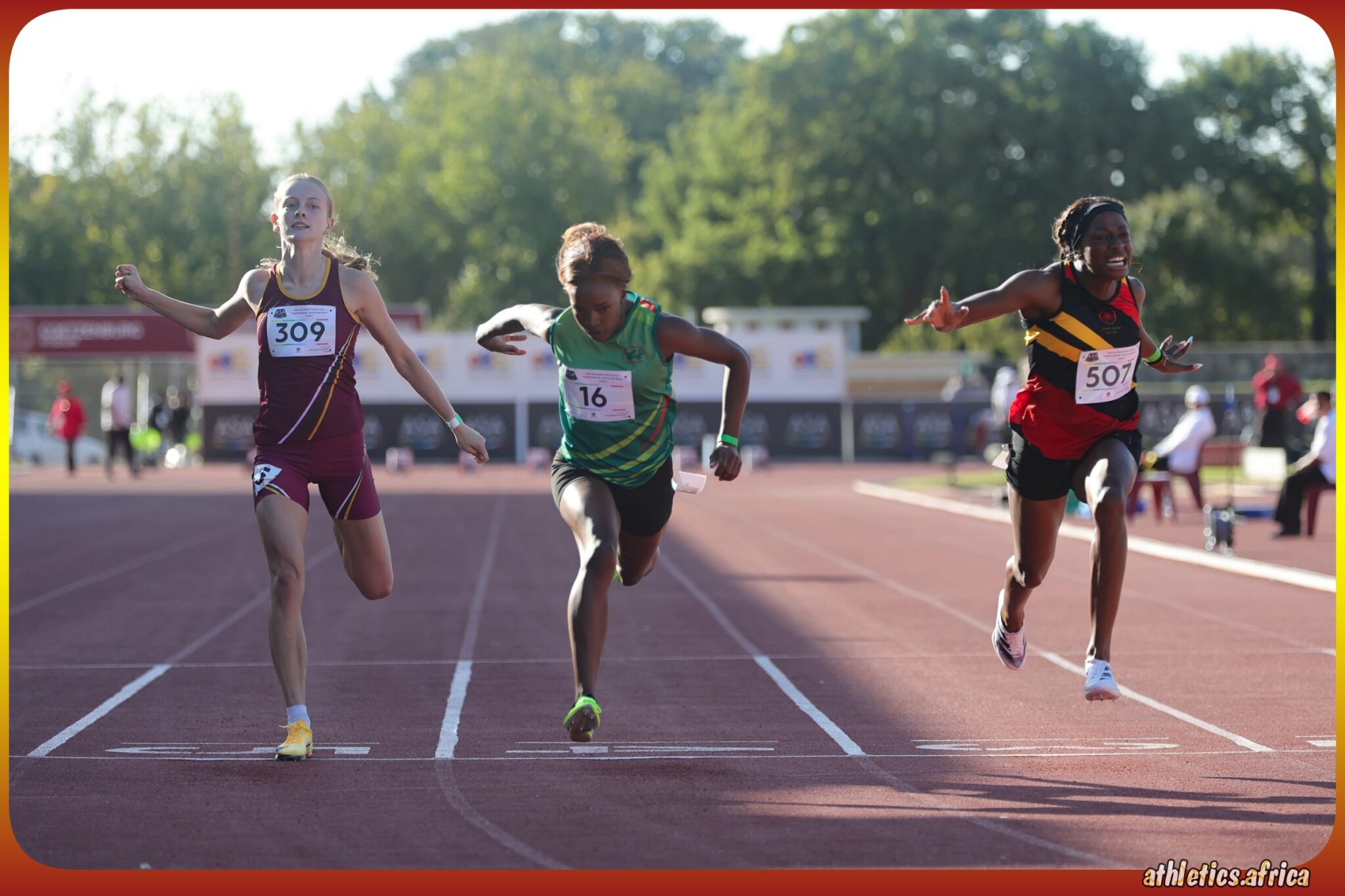Joviale Mbisha winning the Women's 100m Final on Day 1 of ASA Senior Track and Field Championships at Coetzenburg Athletics Stadium in Stellenbosch on 16 April 2026 / Photo: Cecilia van Bers / Athletics South Africa
