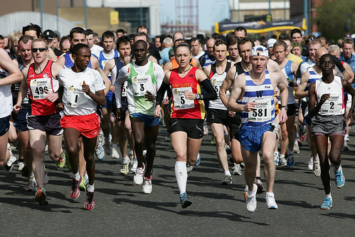 Mergessa [vest no 1] leads the race in Belfast